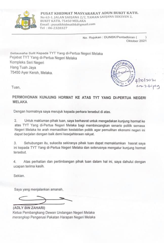 Ph Melaka Sahkan Pejabat Ydp Sudah Terima Surat Mohon Menghadap 