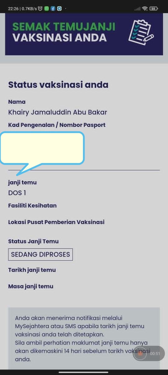 Status vaksin semakan Ibu bapa