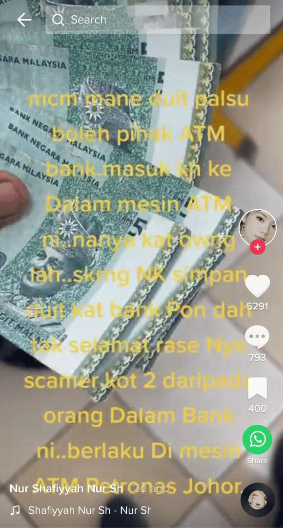 'Macam Mana Bank Boleh Terima Duit Palsu?' Wanita Terkejut Mesin ATM ...