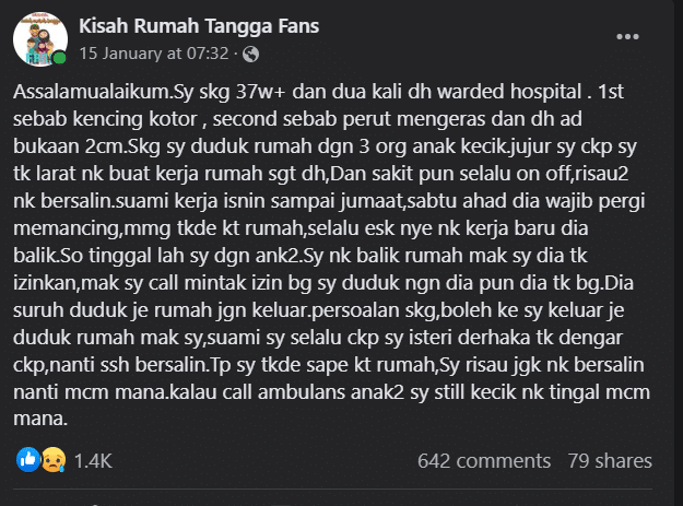 Suami sibuk memancing di hari minggu, isteri tanya derhaka ke pergi rumah mak sebab tengah tunggu hari nak bersalin